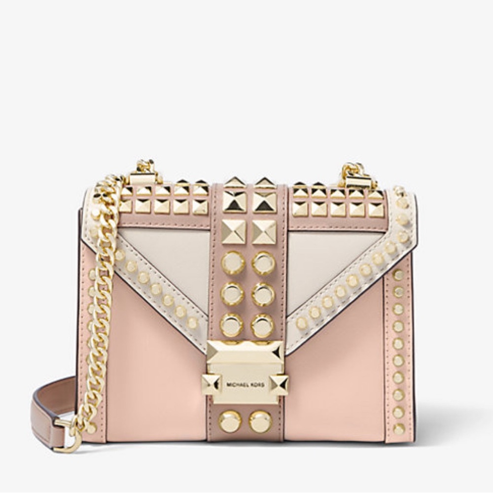 Whitney Small Studded Tri-Color Saffiano Leather Shoulder Bag